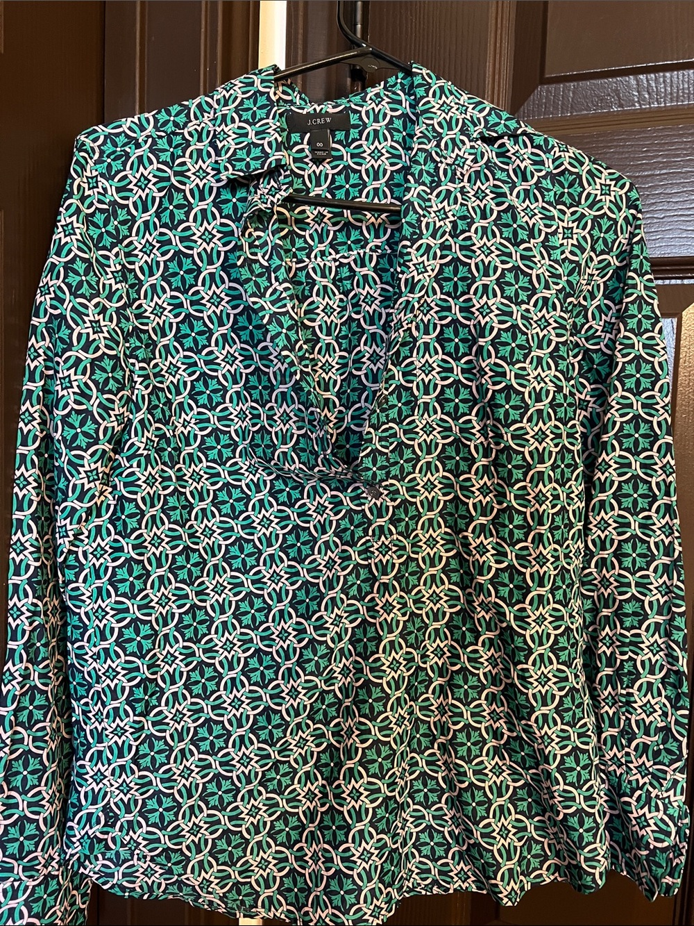 J. Crew Teal and White Geometric Button-Down Shirt